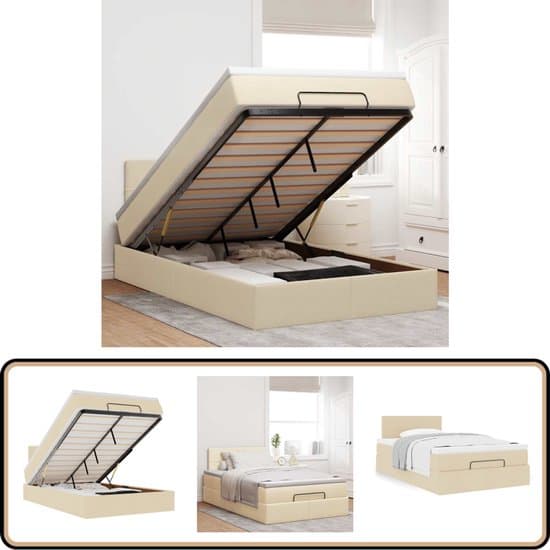 vidaXL Ottoman bed met matras 120x200cm stof crèmekleurig