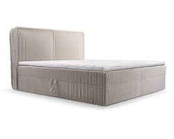 Boxspring Bed 04 - Houtconstructie en laminaatplaat - Bed met beddengoedcontainer - Corduroy stof - 140x200 - Lichtgrijs (Ambience 17)