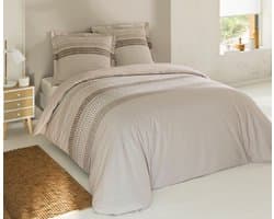 VISION Athony Dekbedovertrekset - 100% katoen: zacht en soepel - Lits-jumeaux - Dekbedovertrek 240 x 220 cm met 2 bijhorende slopen - Beige - Oekotex gecertificeerd