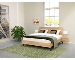 Ledikant 160x200 - Diamant - Oak & Steel - Lattenbodem 3000 Vlak - White Wash Eiken