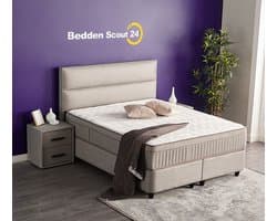 Beddenscout24 Boxspring bed met opbergruimte - 160x200 cm - Grijs - Opbergbed - Emma Inclusief 32 cm matras en topper Comfortschuim