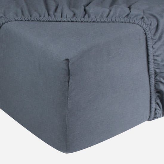 DoubleDry Jersey Stretch Hoeslaken - 100% Katoen - Tweepersoons 140x200 cm - 25cm Matrasdikte - Rondom Elastiek - Blauw Melange