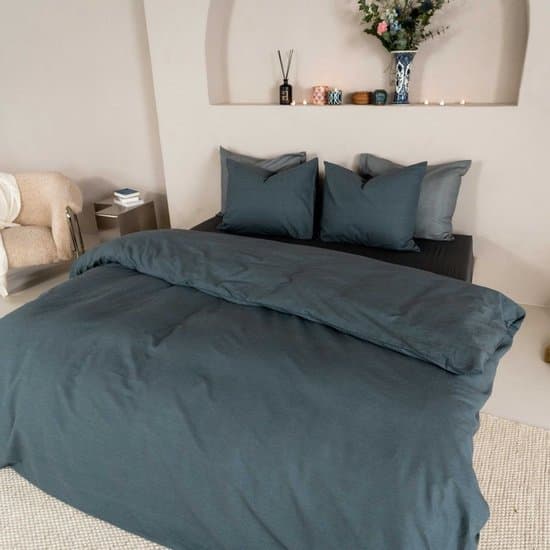 Kayori Kai Dekbedovertrek Katoen - 260x200-220 + 2 slopen - Lits-jumeaux - Biologisch Katoen - Blauw