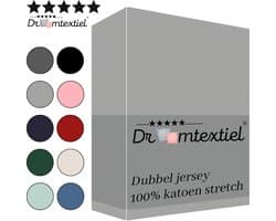 Droomtextiel Dubbel Jersey Hoeslaken Grijs Lits-Jumeaux 200x200/220 cm - 100% Katoen - Hoge Hoek - Heerlijk Zacht - Strijkvrij - Rondom elastiek - Stretch - Dubbel Dikke Kwaliteit