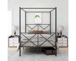 Hemelbed Frame - Metalen Bed - Slaapkamer Inrichting - Stevige Lattenbodem - 198x139x186 cm - Zwart