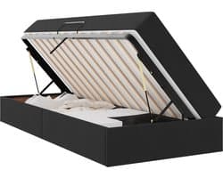 vidaXL - Opbergbed - met - matras - met - matras - Zwart - 100 - x - 200 - cm - Fluweel