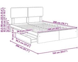 vidaXL - Opbergbed - met - hoofdeinde - met - lade - Wit - 160 - x - 200 - cm - Bewerkt - hout