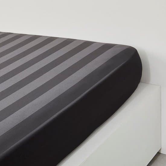 Hoeslaken Hotel Linnen - streep satijn - GRIJS  - 160x200