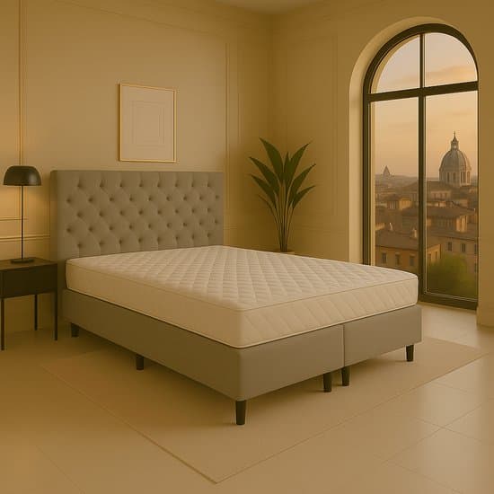 Boxspring vlak Roma 180x200 cm Luxe Pocketvering Stof grijs Gratis 2x Hoofdkussens