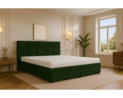 Boxspring Bed met Opbergruimte Modena 180x200 cm Donkergroen Luxe Pocketvering Matras Stof Gratis 2x Hoofdkussens