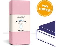 Loom One Hoeslaken Topper – 100% Jersey Katoen – 160x200 cm – tot 10cm matrasdikte– 160 g/m² – Roze