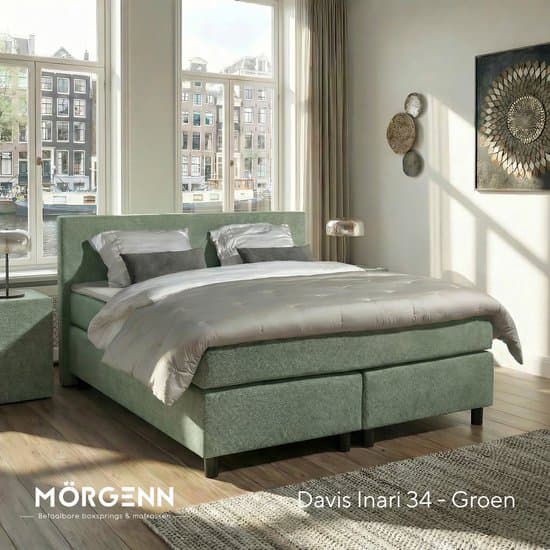 Anno 1588 - Boxspring Amsterdam - Pocketvering - Lentegroen - 200x200 cm - Inclusief Dekbed en Kussens - Kingsize Bed