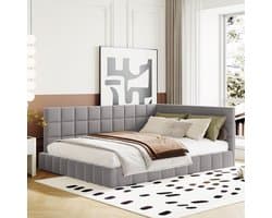 MODENUIT Gestoffeerd dagbed 140x200 cm – Bedbank met lattenbodem – Verwisselbare rugleuning – Zonder matras – Grijs