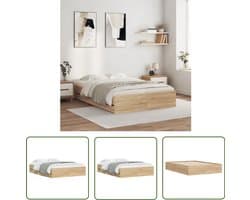 vidaXL Houten Bed - Bed Frame - Bedframe met lades bewerkt hout sonoma eikenkleurig 120x200 cm - Bed Met Lades - Sonoma Eiken - Bruine Bedbank