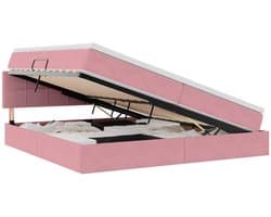 vidaXL - Opbergbed - met - LED - met - hoofdeinde - Roze - 200 - x - 200 - cm - Fluweel