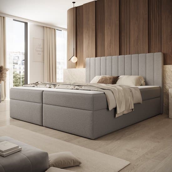 Meubella - Ensono - Boxspring met opbergruimte - Stof grijs - 180x200 cm