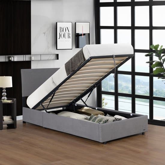 Eenpersoonsbed Juva met lattenbodem en opbergruimte 90x200 cm grijs Corium