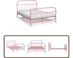 vidaXL Bedframe - Metaal - Roze - 120x200 cm Metalen Bed Frame - Rozenkleurige Bed - Tweepersoonsbed - Slaapkamer Meubilair - Boxspring Bed