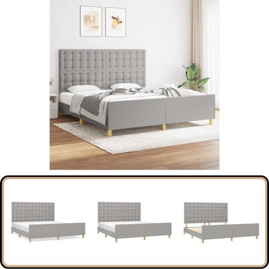 vidaXL - Bedframe - met - hoofdeinde - stof - lichtgrijs - 180x200 - cm