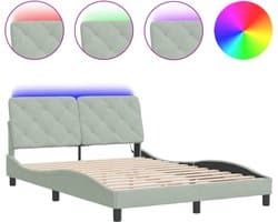 vidaXL - Bedframe - met - LED - zonder - matras - fluweel - lichtgrijs - 140x200 - cm