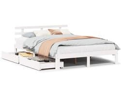 vidaXL - Bedframe - met - lades - massief - grenenhout - wit - 160x200 - cm