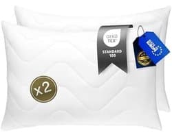 PromoHome Luxe Allergievriendelijk Hoofdkussen 60x70 cm 2-delig - Ergonomisch met Volumineuze Vulling 720g - Wasbaar tot 95°C - Ademende Microvezel Hoes Geschikt voor Allergiepatiënten