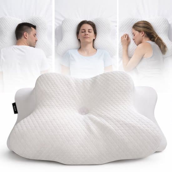 Rustiva® - Anti Snurk Kussen – Orthopedisch Vlinderkussen tegen Nekklachten - Apneu Slaapkussen – Ergonomisch Hoofdkussen van Verkoelend Traagschuim - Memory Foam voor Rug-, Zij- en Buikslapers – Ademvrij – 2 Hoogtes – Wit – NL Handleiding