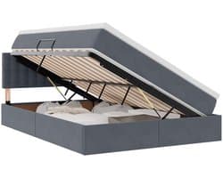 vidaXL - Opbergbed - met - LED - met - matras - Donkergrijs - 140 - x - 200 - cm - Fluweel