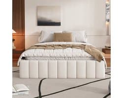 Wishdor - Gestoffeerd Bedframe Met Lattenbodem - 140 X 200 Cm - Fluwelen Bekleding - 4 Lades - Beige