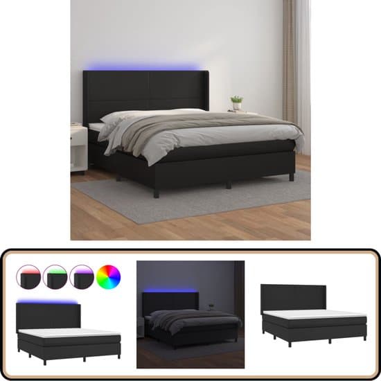 vidaXL Boxspring met LED - Kunstleer - Zwart - 180x200 cm Boxspring - Led Boxspring - Boxspring Set - Kunstleder Bed - Zwarte Boxspring