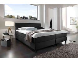 Beddenbriljant Boxspring Bravo - 140x200 - Zwart - Bonellvering - Stof - Inclusief Topper - Bed compleet