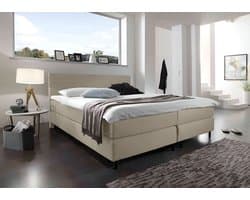 Beddenbriljant Boxspring Bravo - 140x200 - Beige - Bonellvering - Stof - Inclusief Topper - Bed compleet