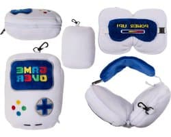 Pluche Reis Kussen - Neksteun Kussen - Comfortabel Reizen - Met Oogmasker - 19x14x9 cm - Grijs