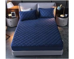 Hoeslakens Kristalfluweel - Gewatteerd Matrasdek - Warm en Zacht Slapen - Drielaags Composiet - 180x220cm - Blauw