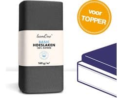 Loom One Hoeslaken Topper – 100% Jersey Katoen – 160x200 cm – tot 10cm matrasdikte– 160 g/m² – Antraciet