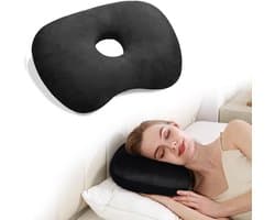 OIMG Piercing Kussen - Orthopedisch Oorkussen voor Zijslapers - Gatdiameter 8,9 cm - Donut Kussen met Gat voor Piercing Verzorging - Verlicht Oorpijn bij Ontsteking - 43.9cmx32cm - Ringkussen - Piercingkussen - Hoofd Kussen - zwart