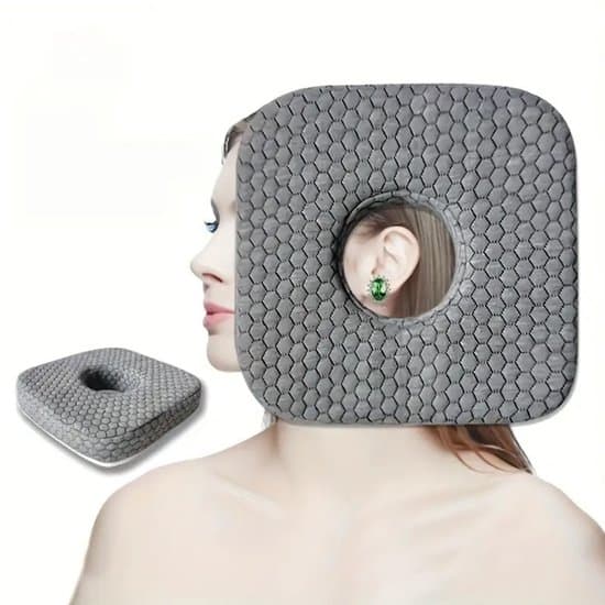 Geperforeerd kussen - hoofdkussen - Donutkussen - Oorkussen - kussen van traagschuim - Oorsteunkussen voor zijslapers - Grijs - Polyester/traagschuim