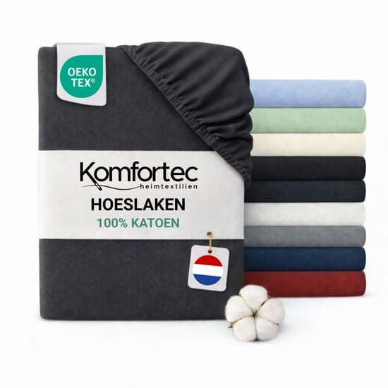 Komfortec Jersey Stretch Hoeslaken 180x200 cm - 23cm Matrasdikte- Rondom Elastiek - 100% Katoen - Antraciet