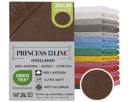 Princess Line- Comfortabel Ultra-Soft-Hoeslaken -100% katoen-Jersey -Stretch -Strijkvrij- Rondom elastiek-Hoekhoogte tot 30cm-2Persoons-160x200 cm-Donkerbruin