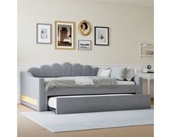 REDOM Bedbank 140x200x84 cm van linnen stof, met uitschuifbed en LED-verlichting