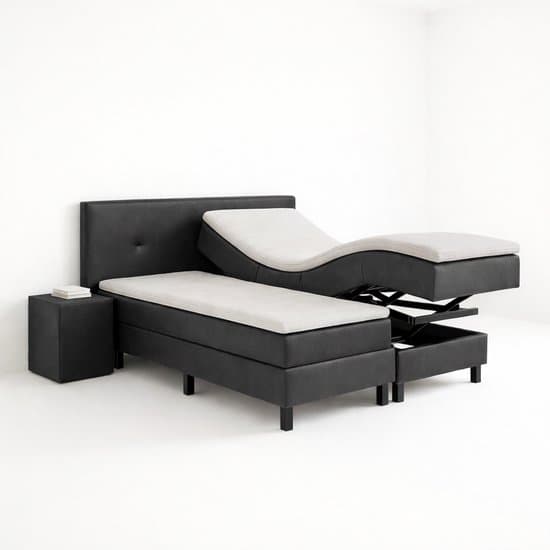 Boxspring VitaLift – Hoog-Laag Bed 2-Persoons Elektrisch Verstelbaar 200x200 cm – Verzorgingsbed / Seniorenbed – Antraciet lederlook