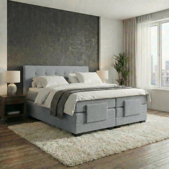 Mörgenn Elektrische Boxspring LUXA - Luxe Splittopper - Pocketvering - Lichtgrijs - 200x200 cm - Inclusief Montage + Dekbed en Kussens