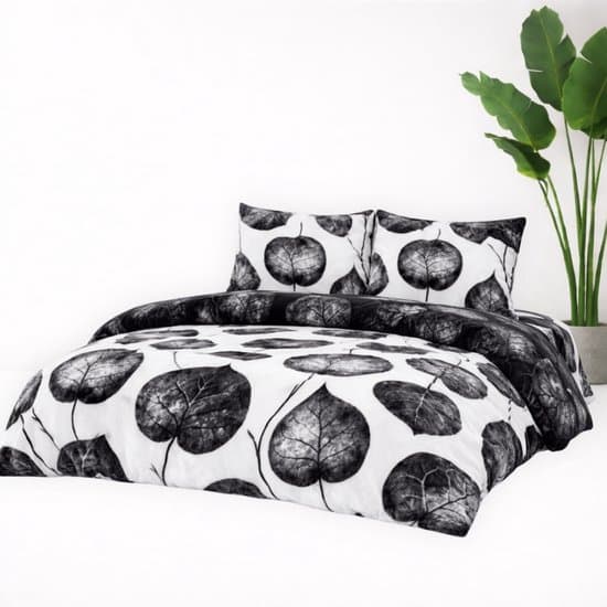 Zachtbeddengoed.nl - Dubbelzijdig Velvet Dekbedovertrek – 200x200 cm - 200x220 cm – Bladeren - grijs/wit - Zacht & Warm