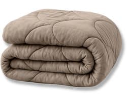 Y-NOT- Velvetbed Taupe /Grey 240x200 - Dekbed Zonder Overtrek - Velvet Dekbed - Wasbaar Hoesloos Dekbed - 30 dagen proefslapen - Bedrukt dekbed - Dekbed met vaste overtrek - All year winterdekbed & zomerdekbed