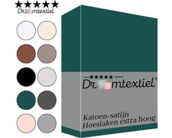 Droomtextiel Katoen - Satijnen Hoeslaken Donker Groen Tweepersoons - 140x200 cm - Hoogwaardige Kwaliteit - Super Zacht - Hoge Hoek -