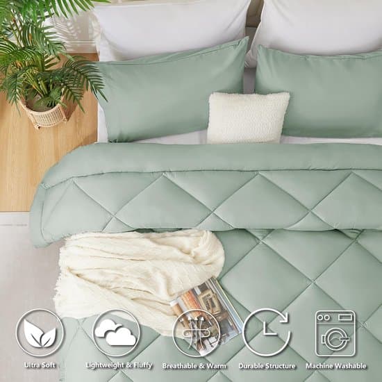 luxe Dekbed, voor 4 seizoenen, dekbed van microvezel, 300 g/m², deken 220 x 240 cm, super zachte slaapdeken, ademend, Groen