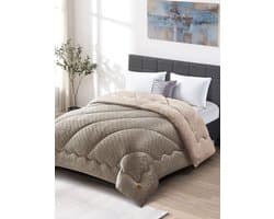 2-in-1 Hoesloos Dekbed – Lunora - 160x220 cm – Crème/Taupe – Warm & Zacht - Maak van jouw slaapkamer een luxe hotelkamer!