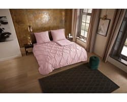 Pure dekbedovertrek luxe stiksel plooien - Lits jumeaux 240x200/220 cm - Lichtroze - Microvezel