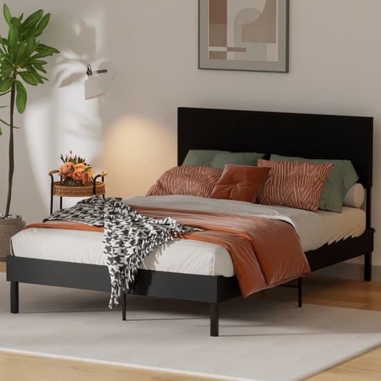 Opbergbed 140x200 zwart kunstleer - Met gestoffeerd hoofdeinde en lattenbodem, ideaal voor extra bergruimte in slaapkamer