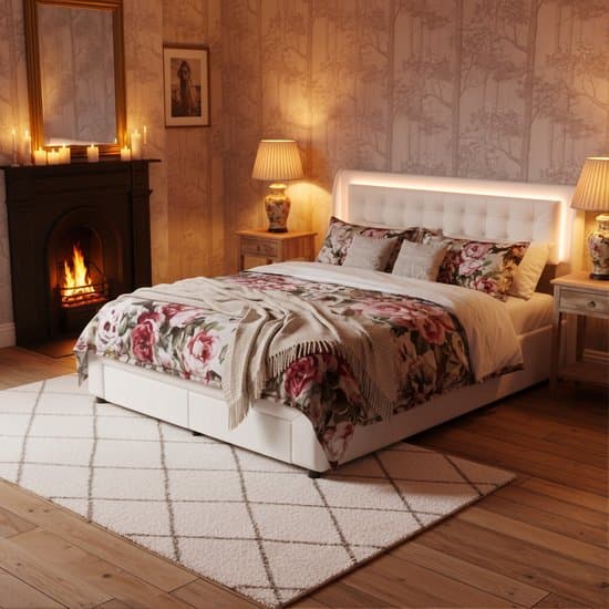 Opbergbed 140x190 met LED - ADFBL - Snelle Montage - Dubbele Opslag (Lift & Lades) - Beige